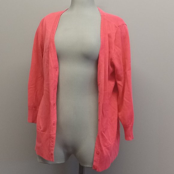 AB Studio 100% cotton Barbie Pink full button v neck cardigan Barbiecore sz L - Picture 2 of 5